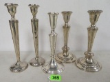 Collection of 5 Antique Sterling Silver Weighted Candlesticks, Inc. Revere and Gorham