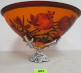 Art Nouveau Style Cameo Art Glass Centerpiece Bowl, Signed Nien