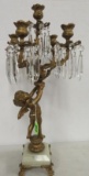 Antique Victorian Cherub Candlestick w/ Hanging Prisms