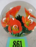Beautiful Signed St. Clair Trumpet Flower Glass Paperweight
