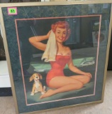 Vintage 1950s Mayo Pin-Up Girl Print, Professionally Framed and Matted