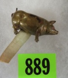 Antique 1880s Brass Pig Retractable Tape Measure
