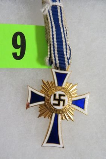 Nazi Gold Mother's Cross with Neck Ribbon