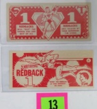 Pair of Ca. 1945 Superman Tim Redback $1.00 Currency Notes