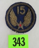 Bullion WWII Theatre Made 15th AAF Unit Patch