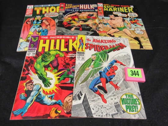 Lot (5) Silver Age Marvel Comics Amazing Spiderman, Hulk, Thor+