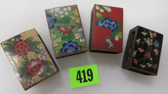 Lot of (4) Antique 1920s Cloisonne Matchbox Covers