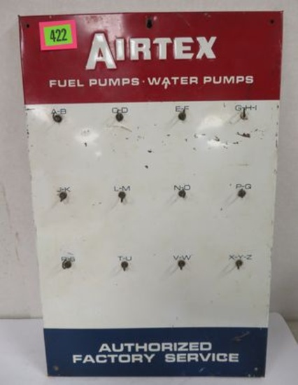 1960s Airtex Fuel and Water Pump Embossed Metal Sign Parts Hanger