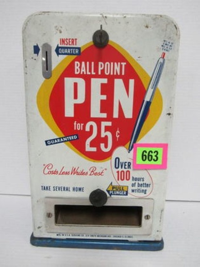 Vintage 25 Cent Coin Op Ballpoint Pen Vending Machine