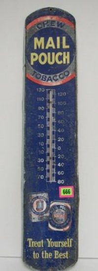 Vintage 1960's Mail Pouch Tobacco Metal Advertising Thermometer 39"