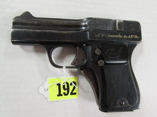 Rare Schwarzlose Model 1908 Blow-forward 7.65 (32 Acp) German Pistol