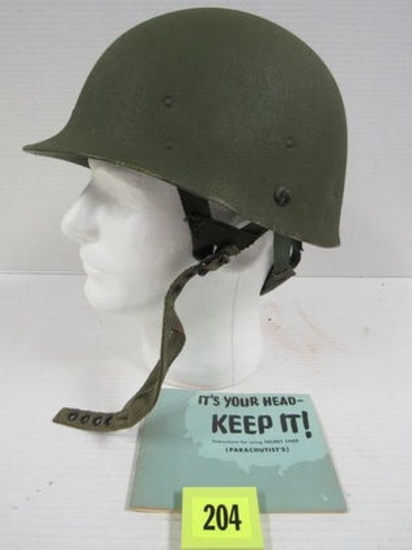 Us Paratrooper Helmet Liner (vietnam Era) With Original Instruction Booklet