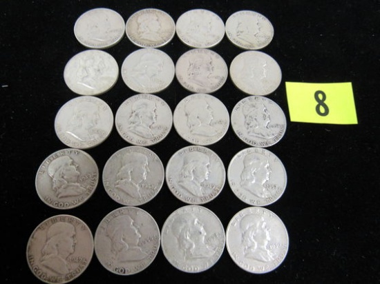 Mixed Roll (20) Us Franklin Half Dollars (90% Silver)