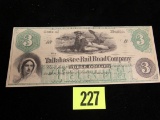 Rare Ca. 1860's Tallahassee Railroad Company $3 Note