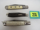 (3) Larger Sized Vintage Folding Knives Sheffield Eng, Stag Ireland, Germany