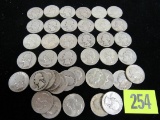 Mixed Roll (40) Us Washington Quarters (all 1940's, 90% Silver)