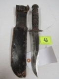 Wwii Usmc Fighting Knife W/ Leather Sheath By Camillus (named Sgt. Holcome)