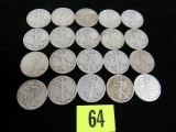 Mixed Roll (20) 1940's Us Walking Liberty Half Dollars (90% Silver)