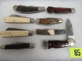 Lot (8) Asst. Folding Knives Schrade, Ulster, Parker, Etc.