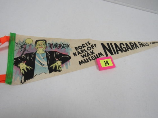 Vintage Boris Karloff's Wax Museum 22" Pennant Frankenstein