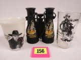 (3) Vintage Hopalong Cassidy Items Binoculars, Milk Glass, And Charchter Glass