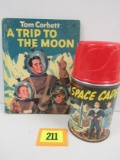 Vintage 1950's Tom Corbett Space Cadet Metal Thermos & Book