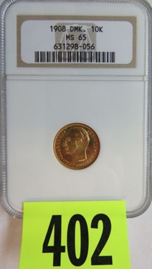 Gold 1908 Dmk 10k Ngc Graded Ms 65