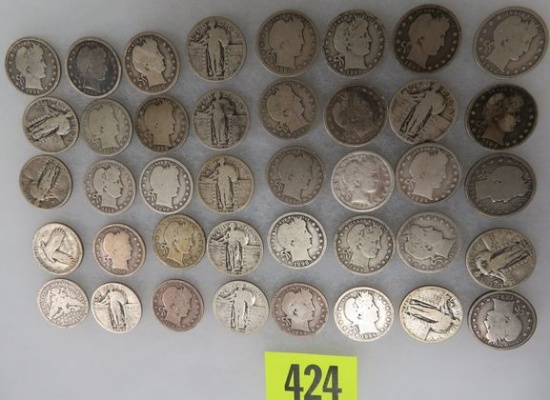 Full Roll Of Mixed Date Barber Quarter Coins