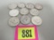 Lot (10) Mixed Date Us Franklin Half Dollars (90% Silver)