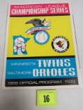 1969 Alcs American League Championship Series Program Orioles Vs. Twins