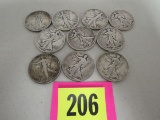 Lot (10) Mixed Date Us Walking Liberty Half Dollars (90% Silver)