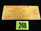 Original Woodstock Music Festival Unused Ticket