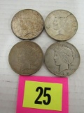 Lot (4) Us Peace Silver Dollars (90% Silver)