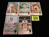 Lot (5) 1973 Topps Baseball Stars Mays, Reggie, Fisk+