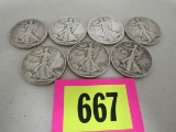 Lot (7) Mixed Date Us Walking Liberty Half Dollars (90% Silver)