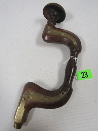 Early Antique Brass & Wood Drill or Bit Brace
