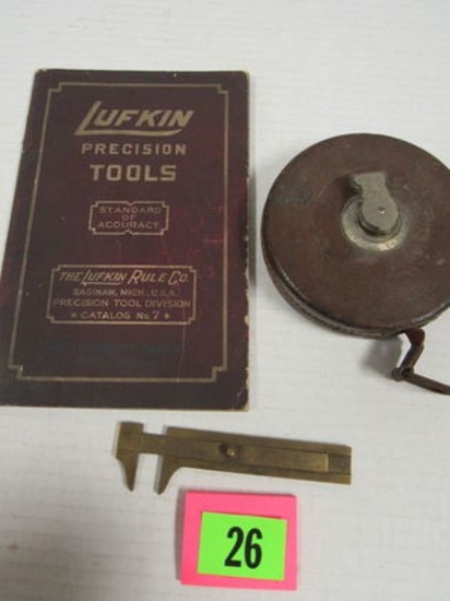 Antique Lufkin Catalog, Brass Slide Rule, Metallic Woven Tape