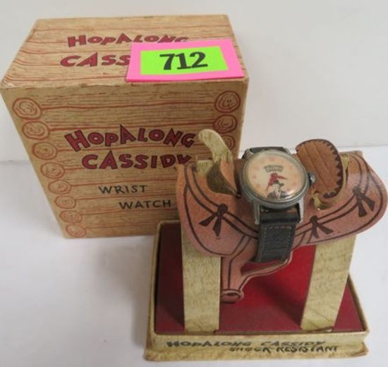 Ca. 1950s Hopalong Cassidy Wrist Watch in Orig Saddle Holder Box
