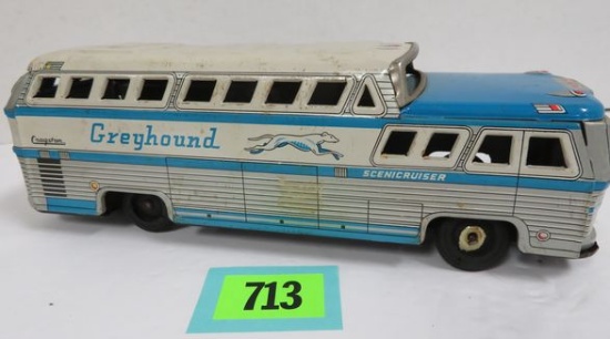 Vintage Cragstan Tin Friction Greyhound Bus 10"