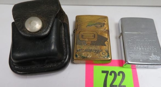 Lot of (2) Vintage Zippo Motorcycle Advertising Lighters Inc. Harley Davidson w/ Case & Indian