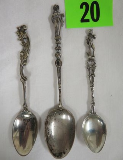 Lot Of (3) Antique Sterling Silver Souvenier Collector Spoons (total Wt. 30 Grams)