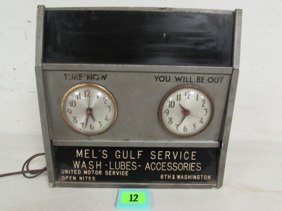 Vintage 1950's Mel's Gulf Service Station Out Of Office Clock (saginaw, Mi)