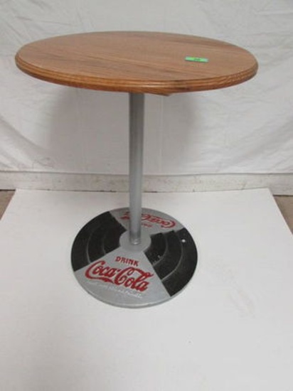 Excellent 24" Oak Soda Fountain Table On Coca Cola Cast Iron Base