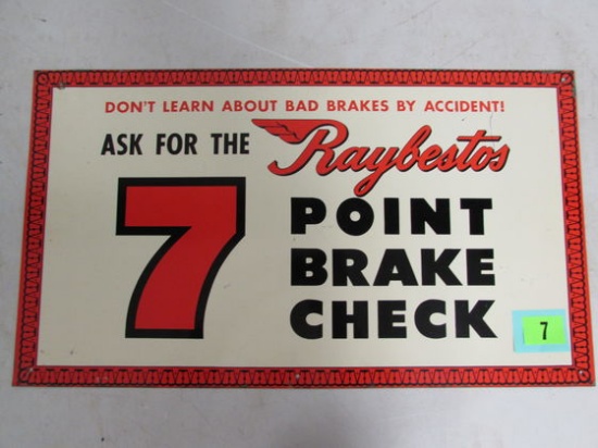Vintage 1950s/60s Raybestos 12" X 21" Metal Brake Check Sign