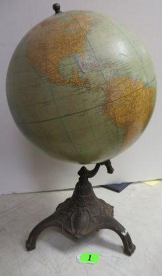 Antique 12" Rand McNalley Terrestrial Globe w/ Cast Iron Base