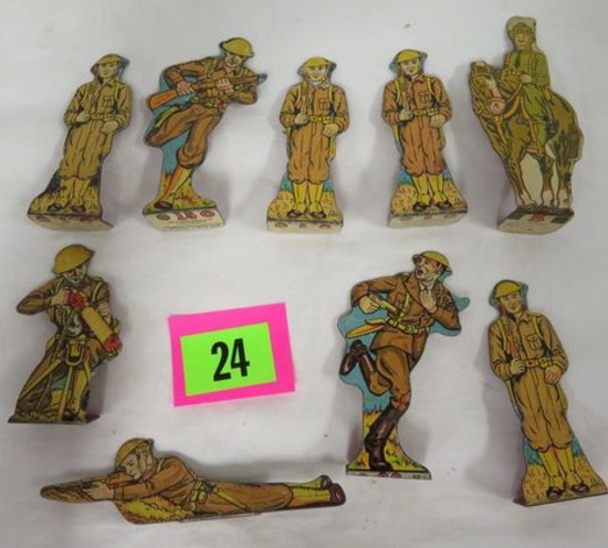 Grouping of (9) 1940s Marx Tin Litho Soliders