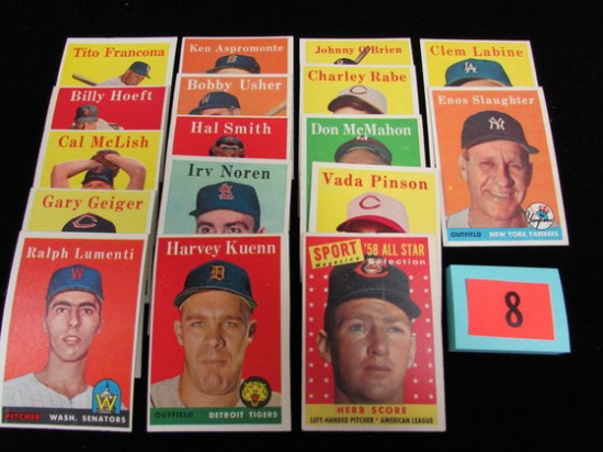 Lot (17) 1958 Topps Baseball Cards High Grade