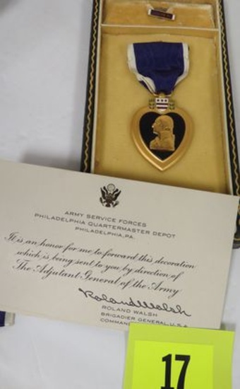 WWII US Numbered Purple Heart Medal in Blue Coffin Leatherette Case