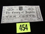 Civil War Confederate 1862 County Of Augusta-staunton Va 10 Cent Note