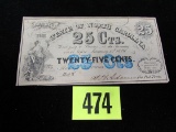 Civil War Confederate 1864 State Of North Carolina 25 Cent Note